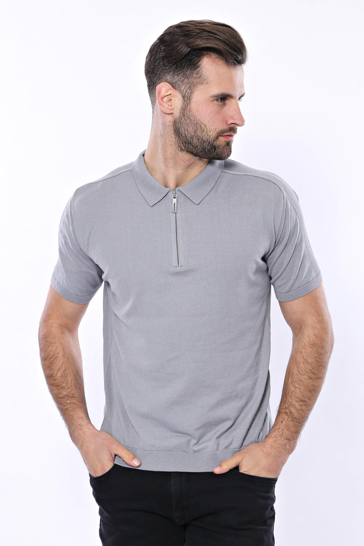 T-shirt lavorata a maglia grigia con motivo girocollo - Wessi