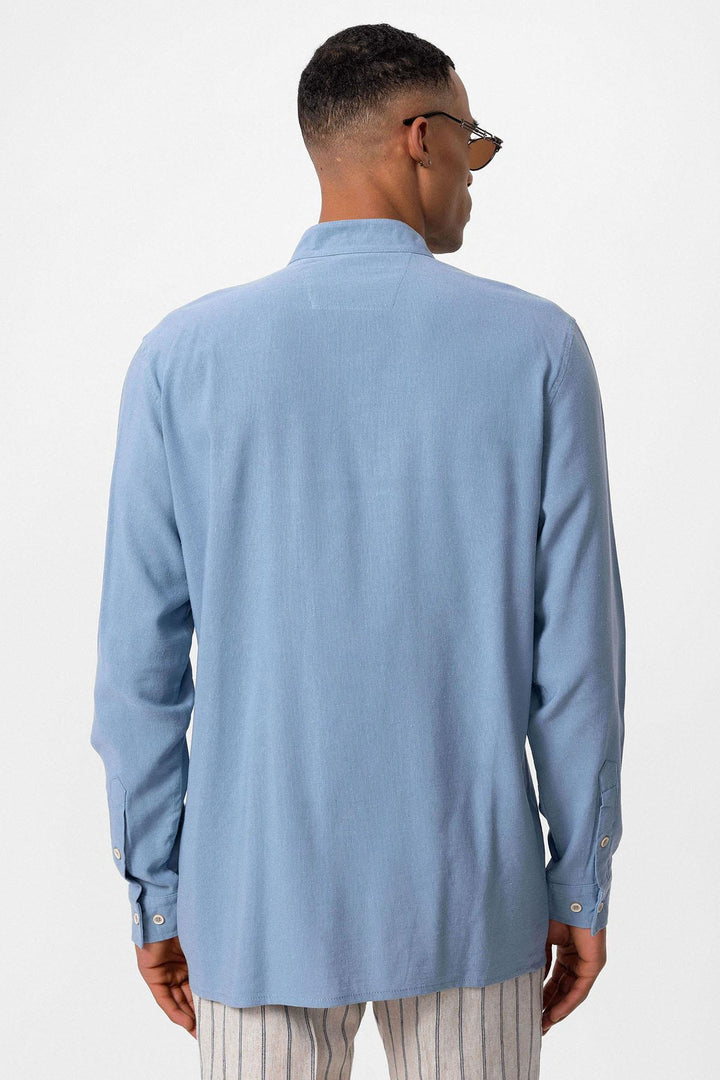 Camicia a maniche lunghe con colletto alla coreana blu baby da uomo - Wessi