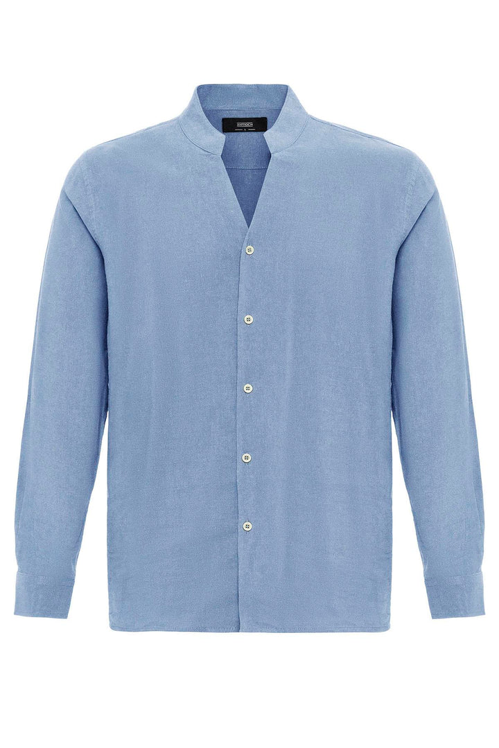 Camicia a maniche lunghe con colletto alla coreana blu baby da uomo - Wessi