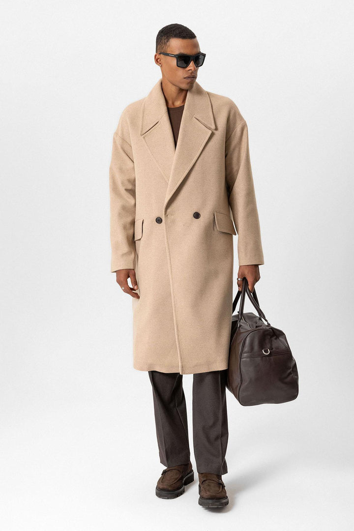 Beige Cappotti Doppiopetto in Mistura di Lana da Uomo - Wessi
