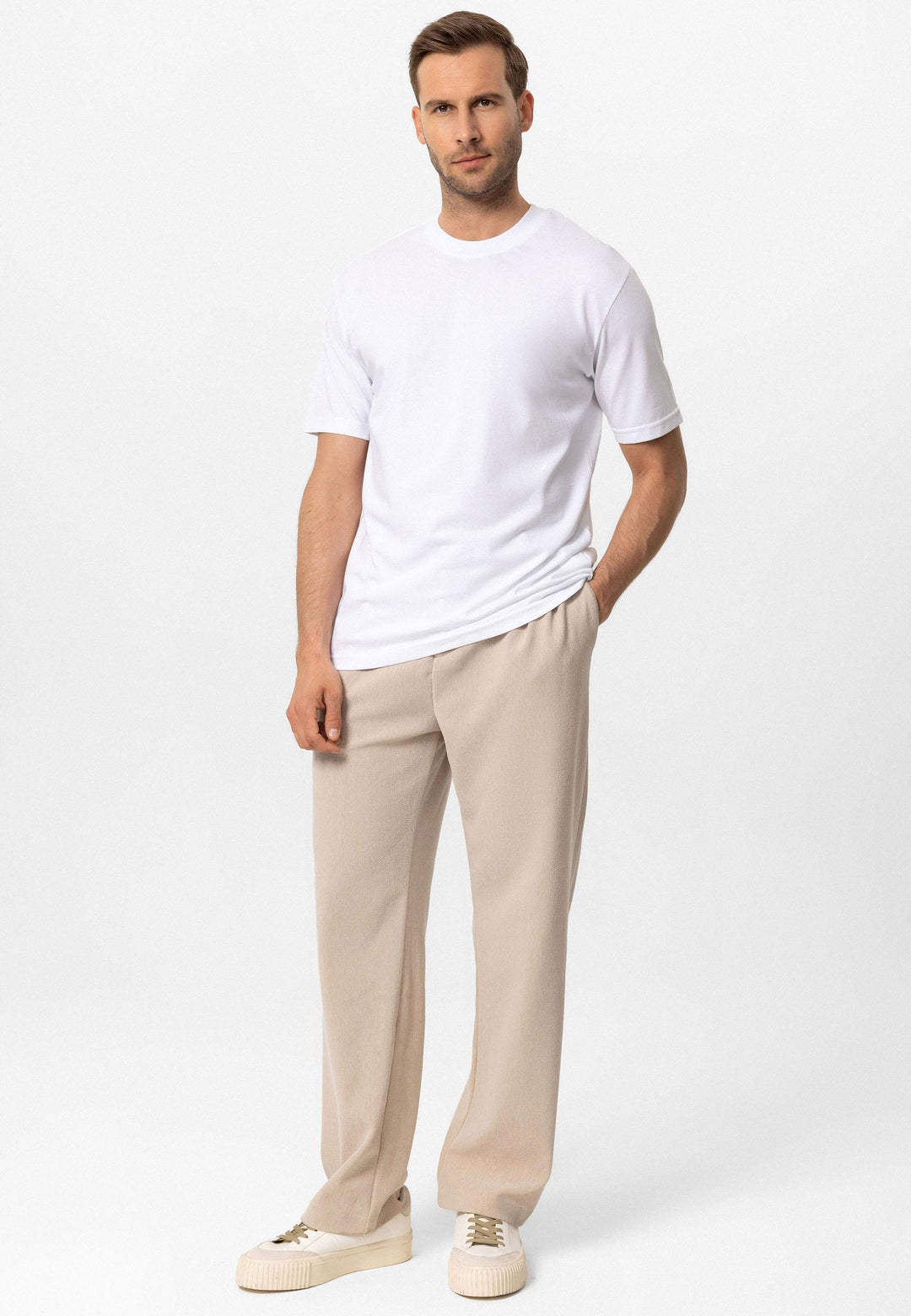 Men's White Crew Neck Basic T-Shirt - Wessi