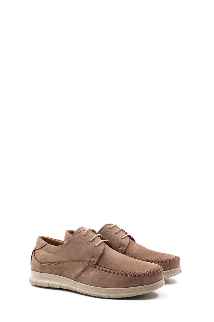 Zapatos con Cordones para Hombre en Ante Taupe con Puntera Moc y Suela Acolchada - Wessi