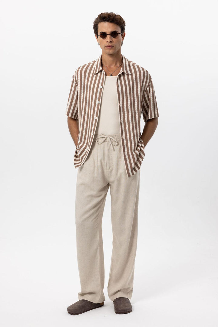 Camicia a righe lavorata a maglia oversize marrone da uomo - Wessi