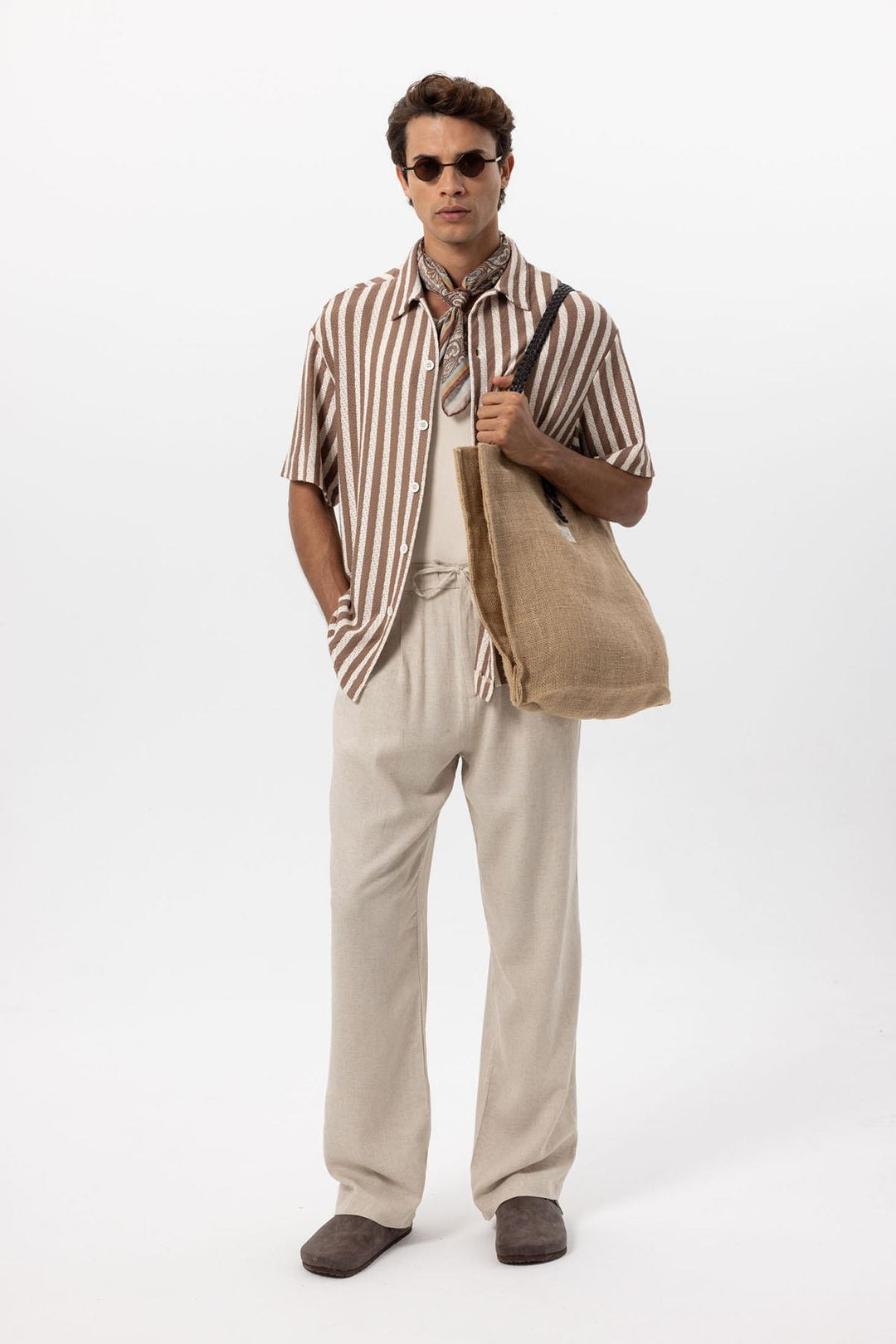 Camicia a righe lavorata a maglia oversize marrone da uomo - Wessi