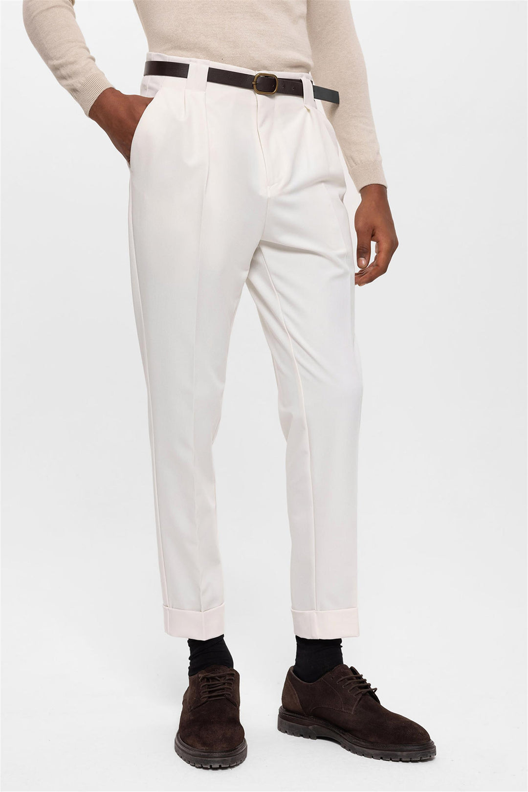 Pantalón Crudo De Hombre Con Doble Puño Y Cinturón - Wessi