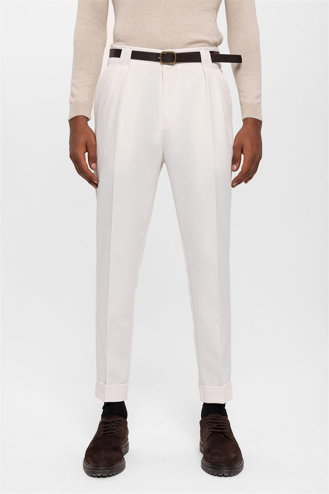 Pantalón Crudo De Hombre Con Doble Puño Y Cinturón - Wessi