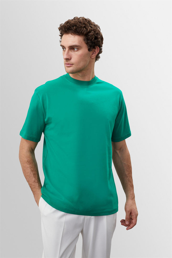 Camiseta básica de hombre con cuello redondo verde hierba - Wessi