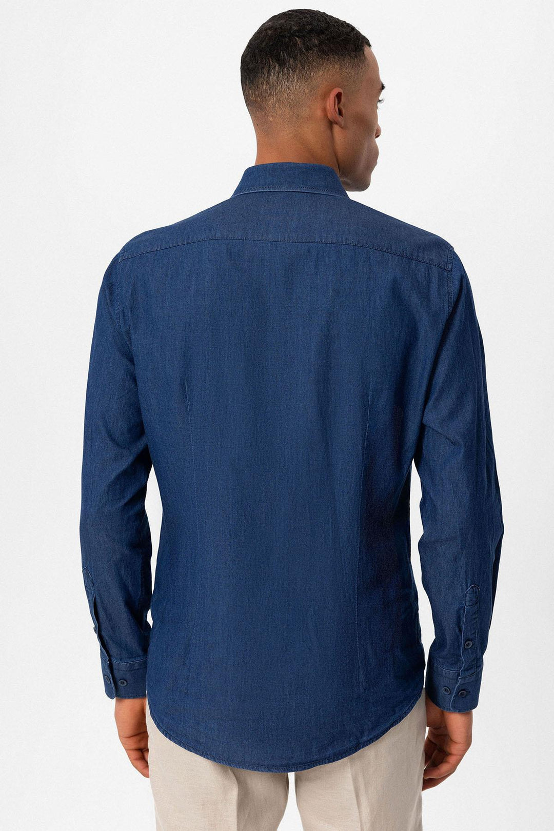 Camicia in denim a maniche lunghe blu navy da uomo - Wessi