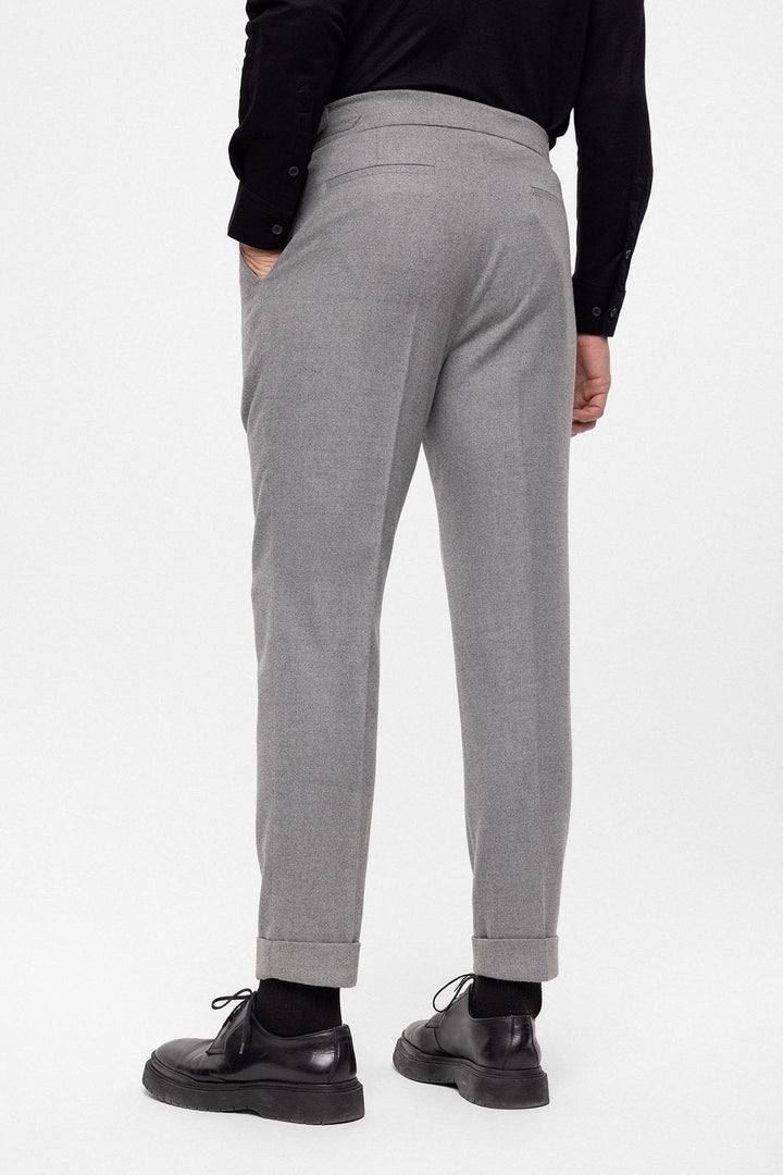 Men's Grey Wool Look High Waist Pleated Pants - Wessi