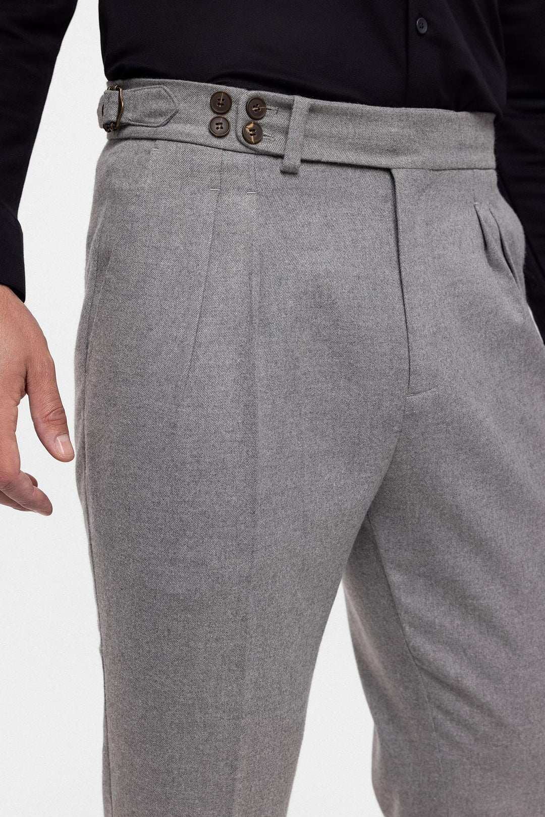 Men's Grey Wool Look High Waist Pleated Pants - Wessi