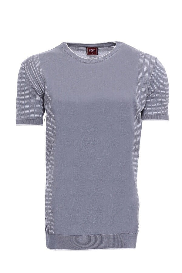 T-shirt lavorata a maglia grigia con motivo girocollo - Wessi