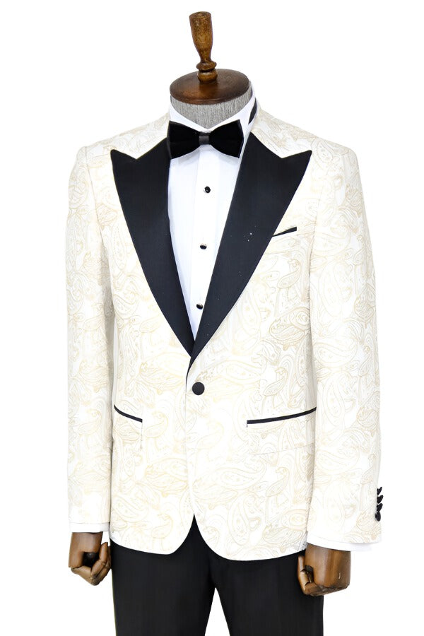 Blazer da uomo bianco con risvolto a lancia Paisley - Wessi