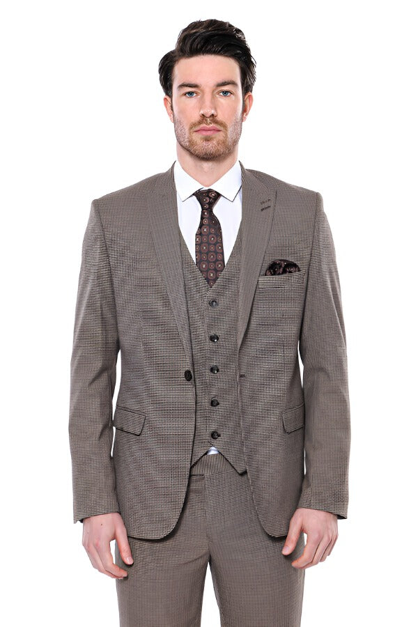 Blazer Homme Marron Clair Coupe Slim à Motifs - Wessi