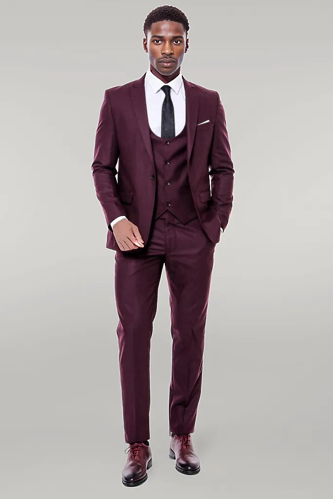 Costume Homme Bordeaux Uni Slim Fit - Wessi