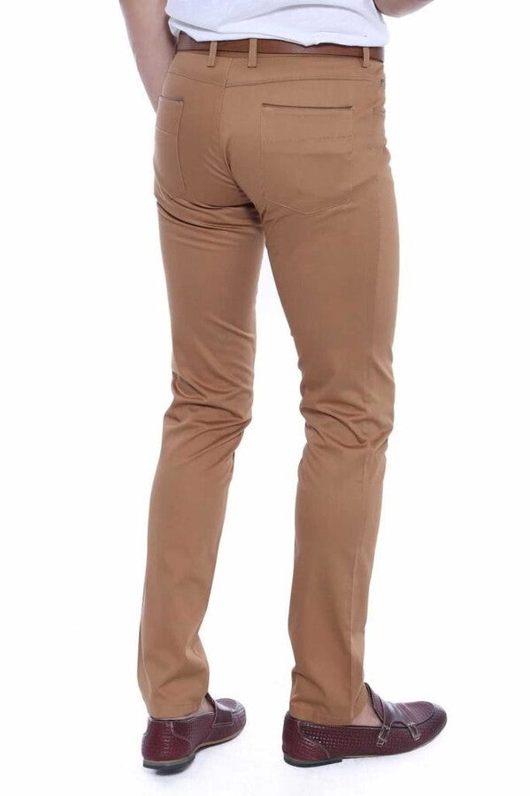 Pantaloni da uomo in cotone marrone slim fit - Wessi