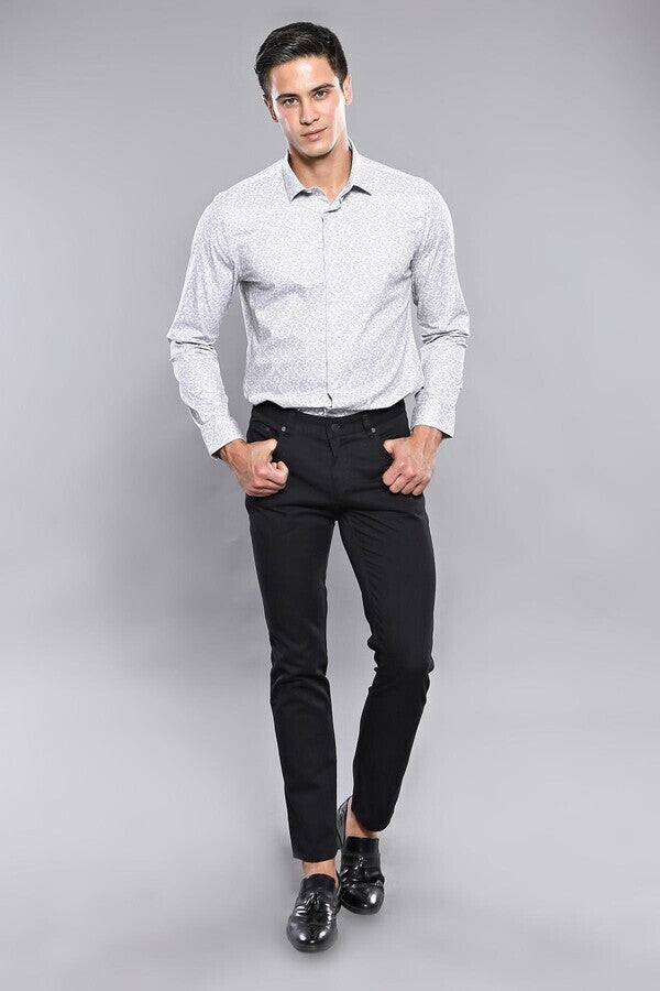 Pantalón Hombre Slim Fit Liso 5 Bolsillos Negro - Wessi
