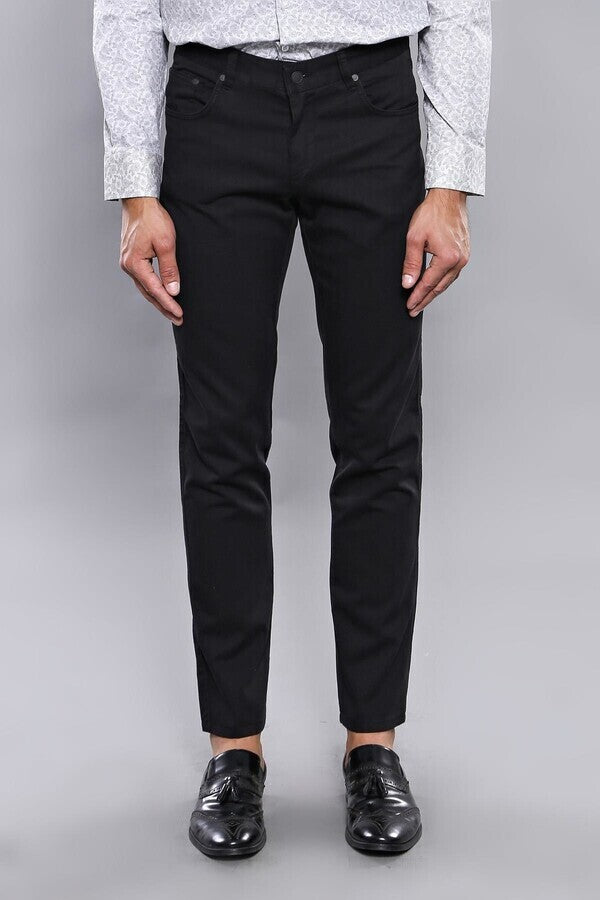 Pantalón Hombre Slim Fit Liso 5 Bolsillos Negro - Wessi
