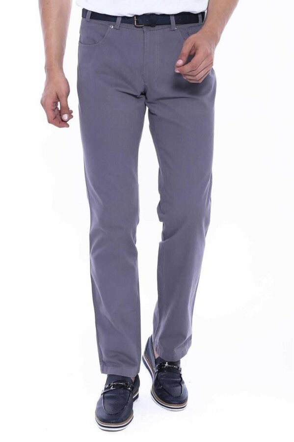 Pantalones Hombre Ante Bolsillos Con Solapa Algodón Liso Gris - Wessi