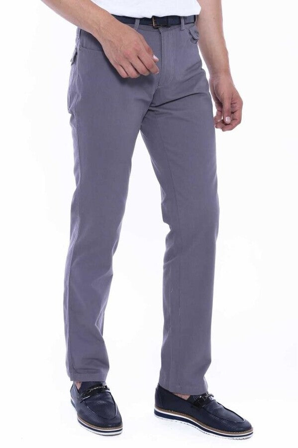 Pantalones Hombre Ante Bolsillos Con Solapa Algodón Liso Gris - Wessi
