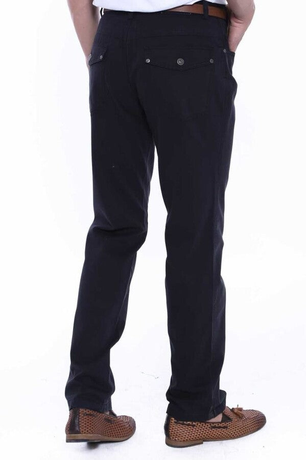 Pantaloni da uomo neri con tasche coperte in pelle scamosciata - Wessi