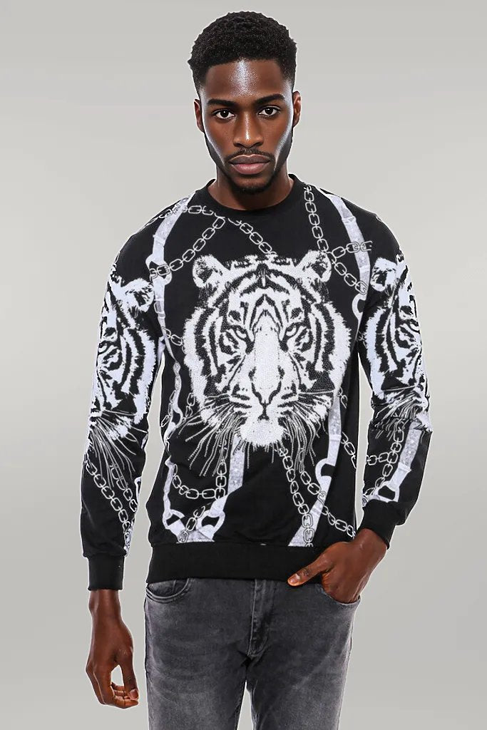 Sweat Noir Coupe Slim à Motif Tigre - Wessi