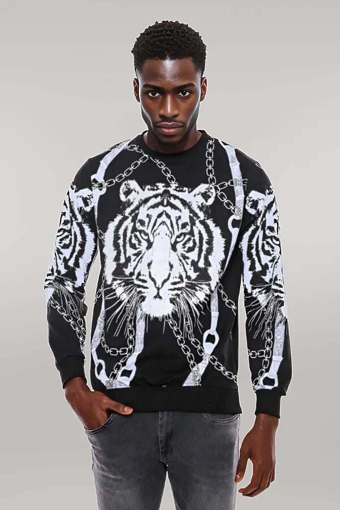 Sweat Noir Coupe Slim à Motif Tigre - Wessi